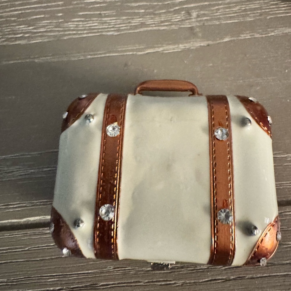 White and Copper Mini Suitcase Trinket Box
